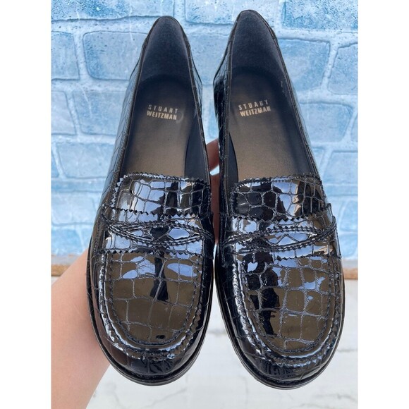 stuart weitzman croc embossed patent leather loafers size 8 - Picture 7 of 11